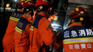 小男孩钻围栏 “进退两难”